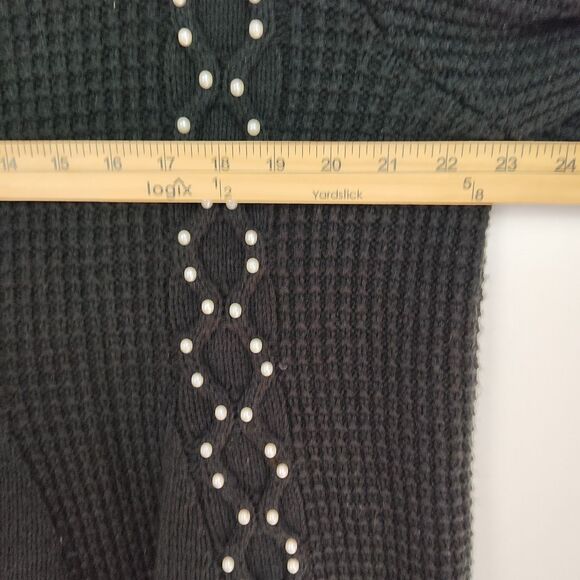 Roaman's Sweater Women's 14/16 Black Pearl Accents Cable Knit Pullover Crew - Picture 4 of 9